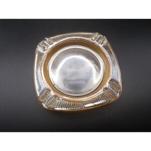 Vintage Amber Glass Ashtray‎ Square Dish 4 Cigar Holder Rest Accent Decor